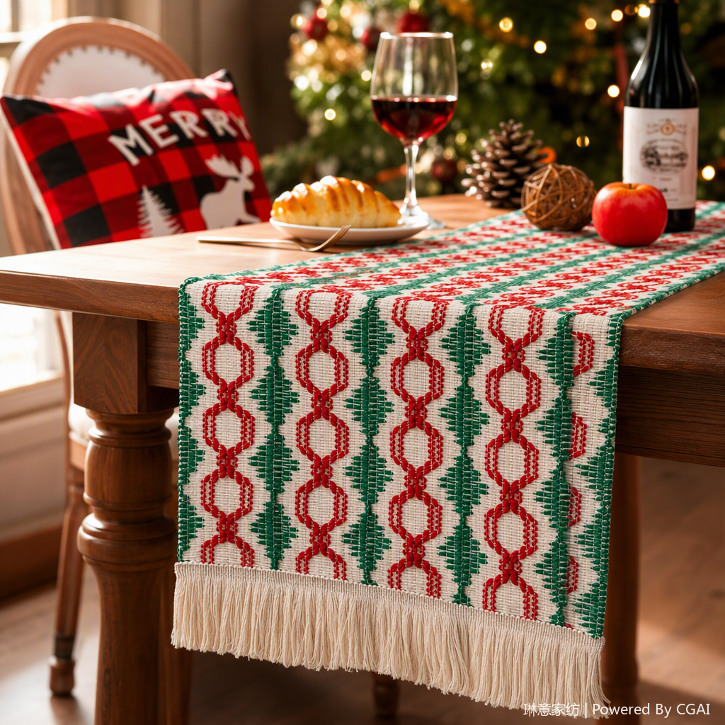 Bandera de mesa venta directa de fábrica alfombrilla de mesa de navidad decoración de borla bandera de té tela de parque silla de una pieza mantel artículos de mesa para el hogar de vacaciones Specification image