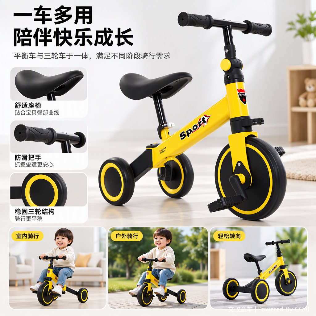 Safe, durable and multi-functional children's tricycle, baby walking stroller, suitable for outdoor and indoor leisure and entertainment Specification image