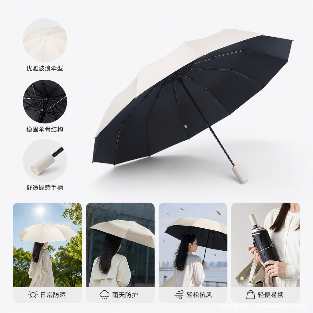 This multi-functional windproof and sunshade umbrella is rainproof, durable, portable and suitable for both weather and rain. It is a unisex model details Picture