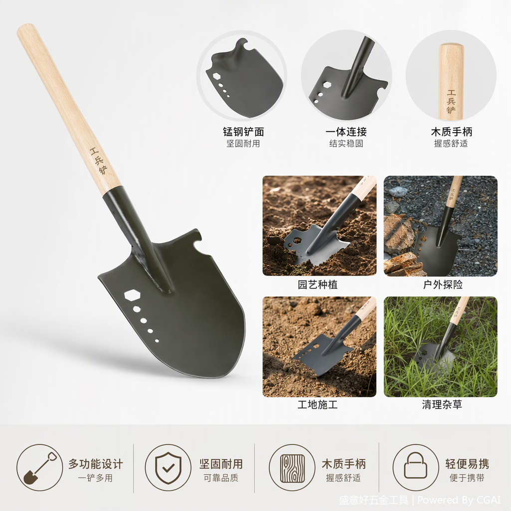 Multi-functional agricultural shovel, hand-held shovel, gardening earthwork excavation tool, durable and corrosion-resistant, essential for home gardening Specification image