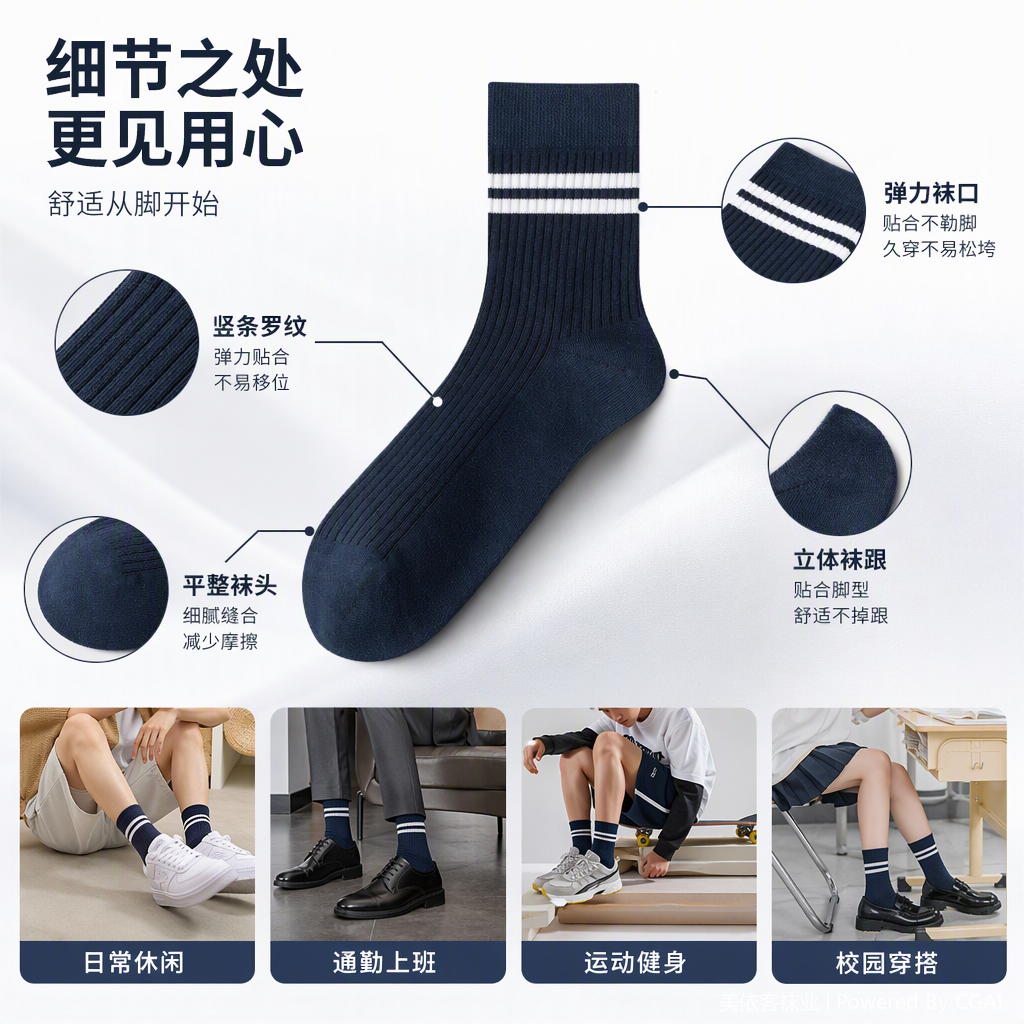 Comfortable sportswear casual cotton socks for both men and women, breathable and sweat-absorbent, versatile and comfortable underwear and socks set Specification image