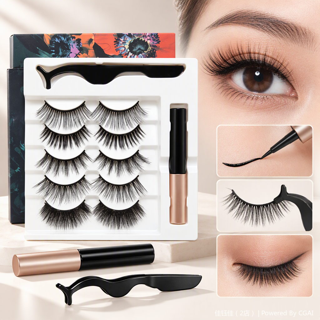Natural and thick false eyelash makeup tools - A special false eyelash set for long-lasting, slender and thick natural makeup looks details Picture