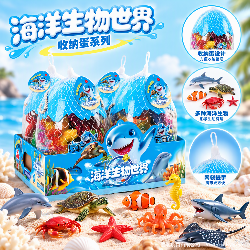 Marine life-themed toy set, blue packaging box, children's educational assembly, ocean world exploration toy gift box
