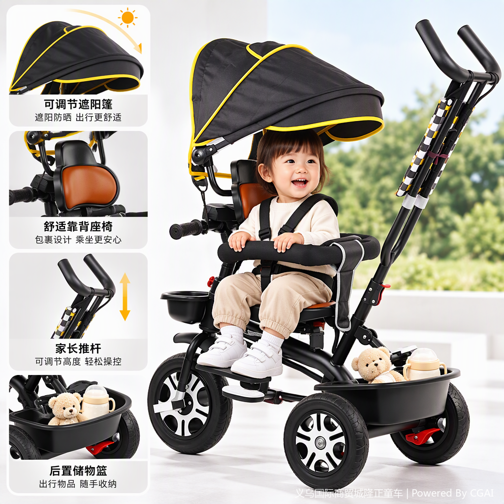 Triciclo multifunción mano empuje eléctrico transporte de carga portátil durable vehículo no motorizado details Picture