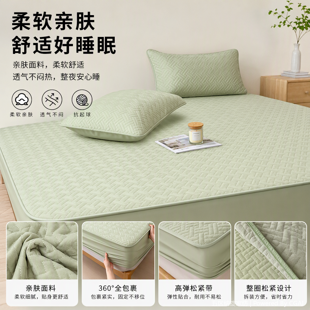 Factory direct sales of light green 360-degree fully enclosed bed cover with functional mattress lazy cloth mattress protective cover set