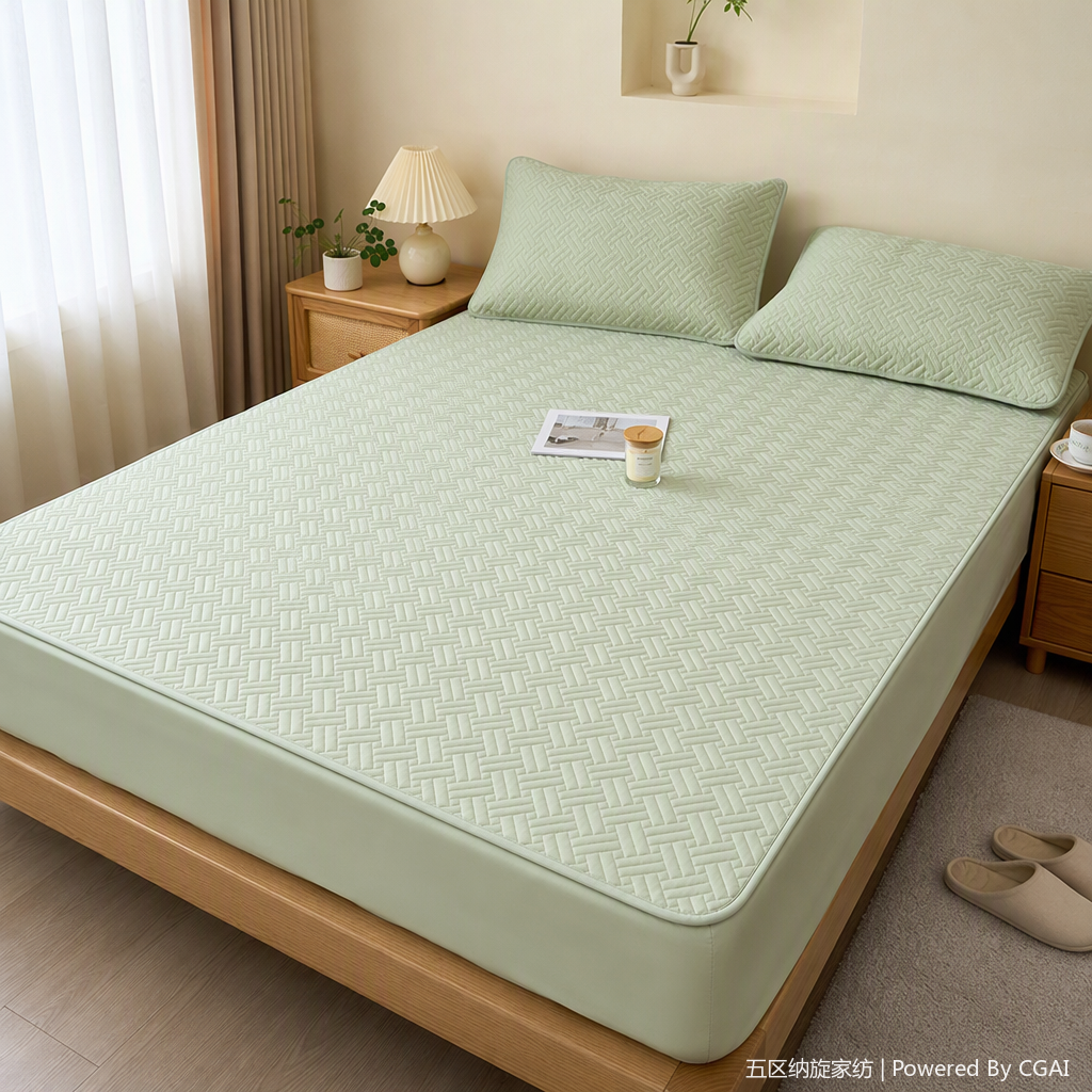 Factory direct sales of light green 360-degree fully enclosed bed cover with functional mattress lazy cloth mattress protective cover set details Picture
