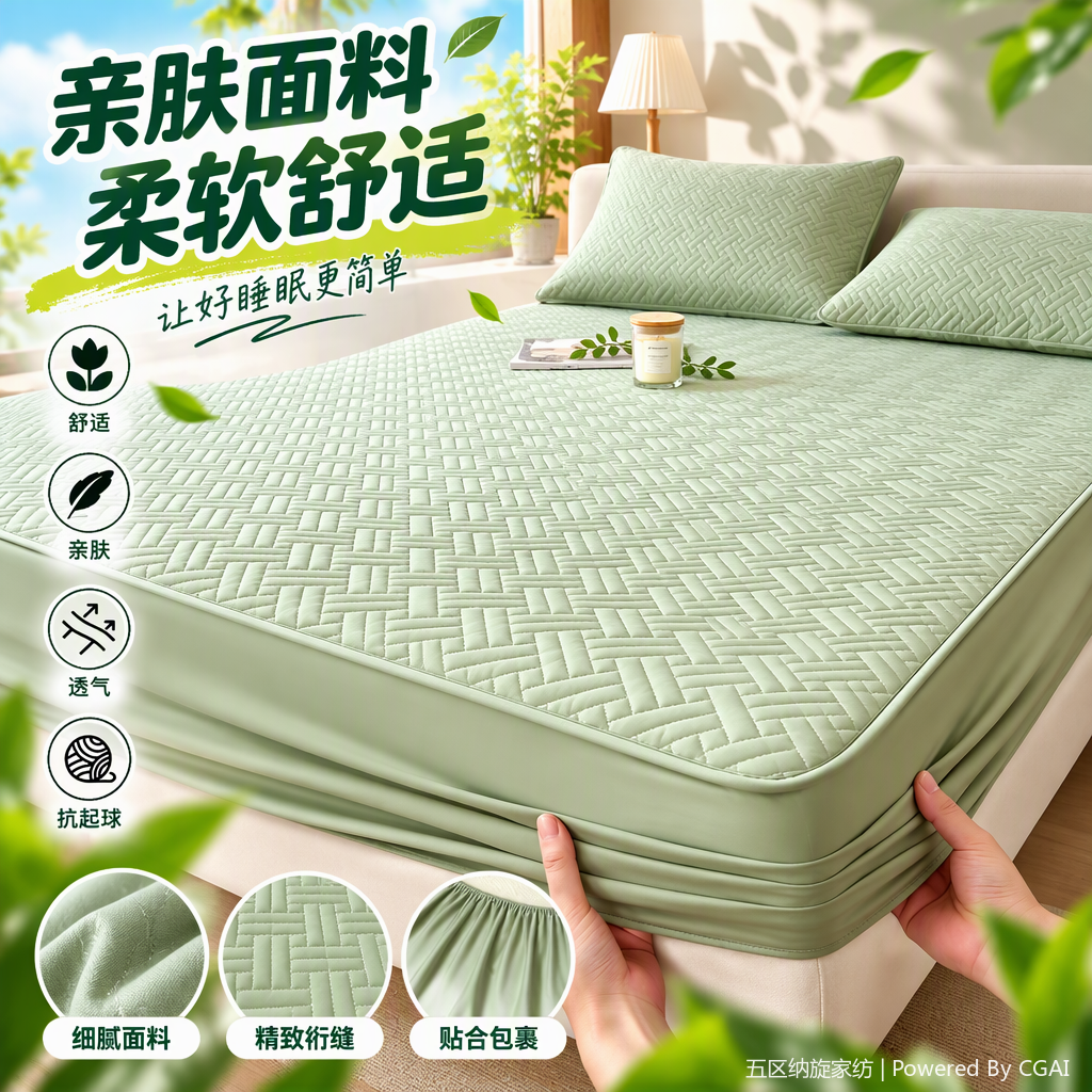 Factory direct sales of light green 360-degree fully enclosed bed cover with functional mattress lazy cloth mattress protective cover set Specification image
