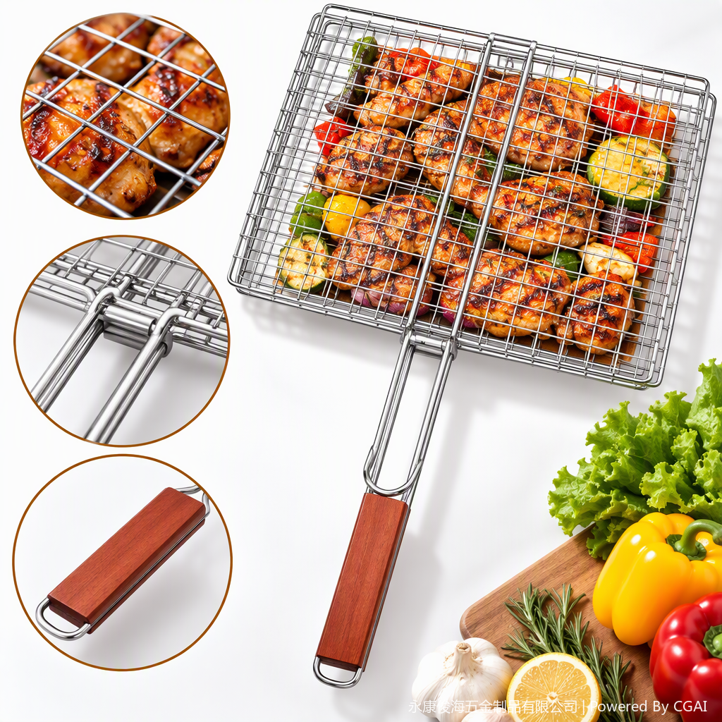 Multi-functional portable barbecue rack, barbecue utensils, stainless steel barbecue mesh, outdoor barbecue wonder, skewer rack, grill accessories details Picture