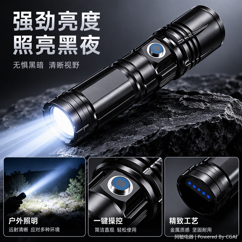 Multi-functional flashlight, portable high-intensity emergency lighting, outdoor adventure, waterproof household handheld lamp details Picture