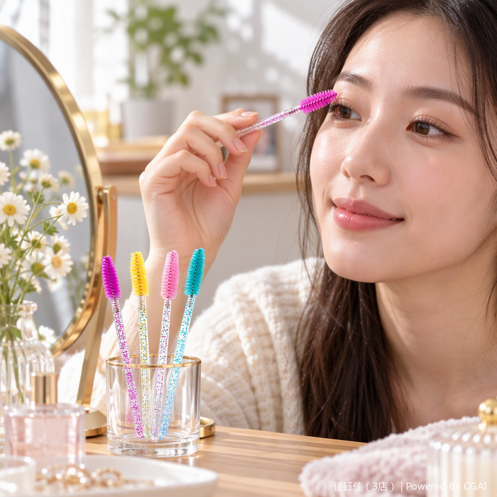 Professional mascara brush, anti-smudge, thick and slender beauty makeup tool, long-lasting setting, natural curling Specification image