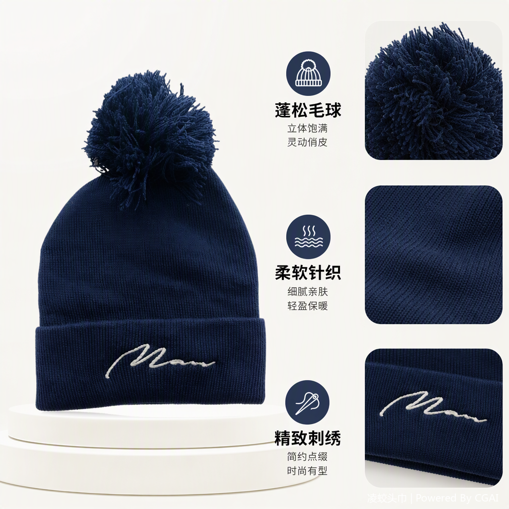 Warm autumn and winter knitted caps for men and women, Korean-style casual and versatile, dark blue woolen caps trendy and fashionable, a must-have for winter