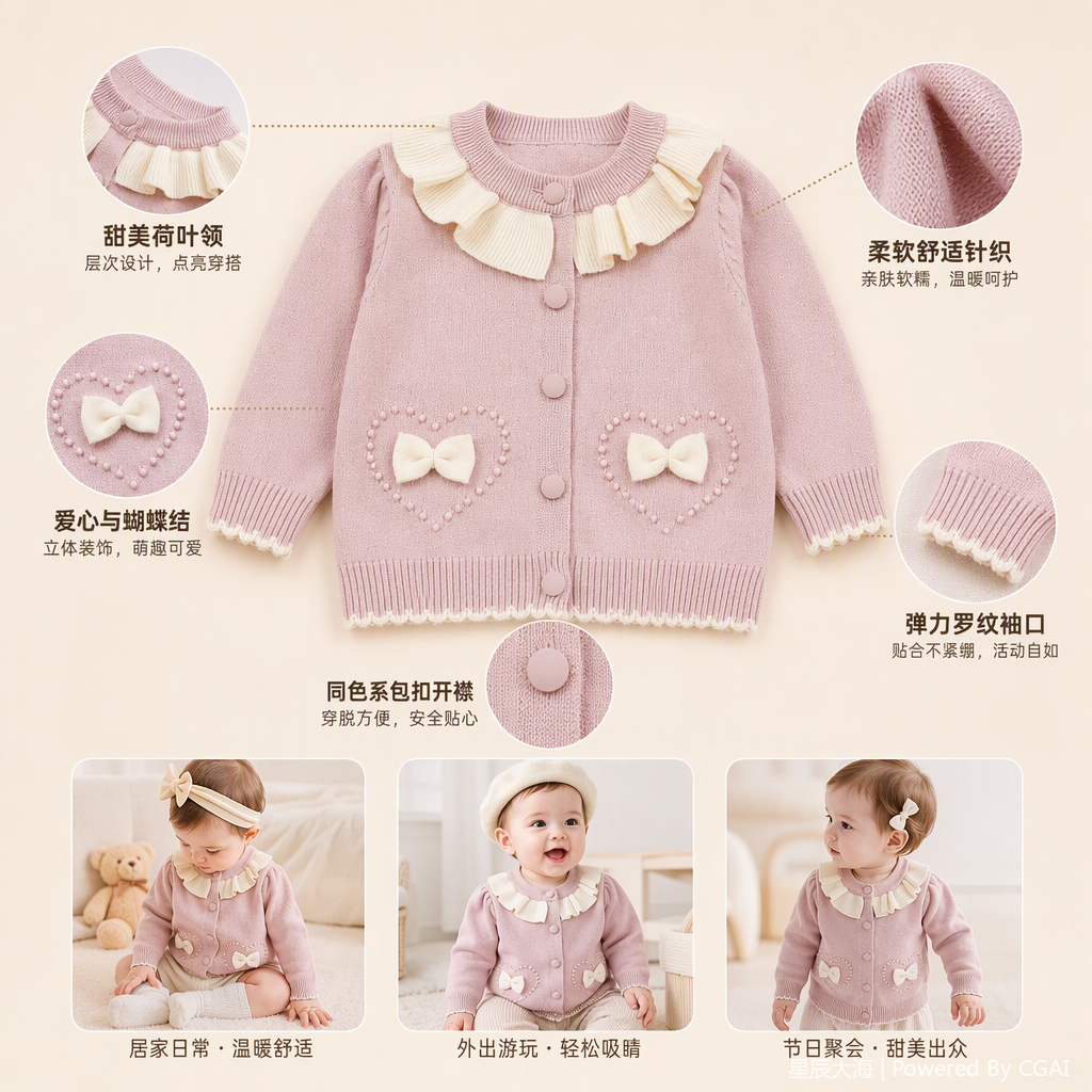 Cute cartoon children's knitted sweater, new autumn and winter baby warm top, children's clothing, children's style knitted sweater details Picture