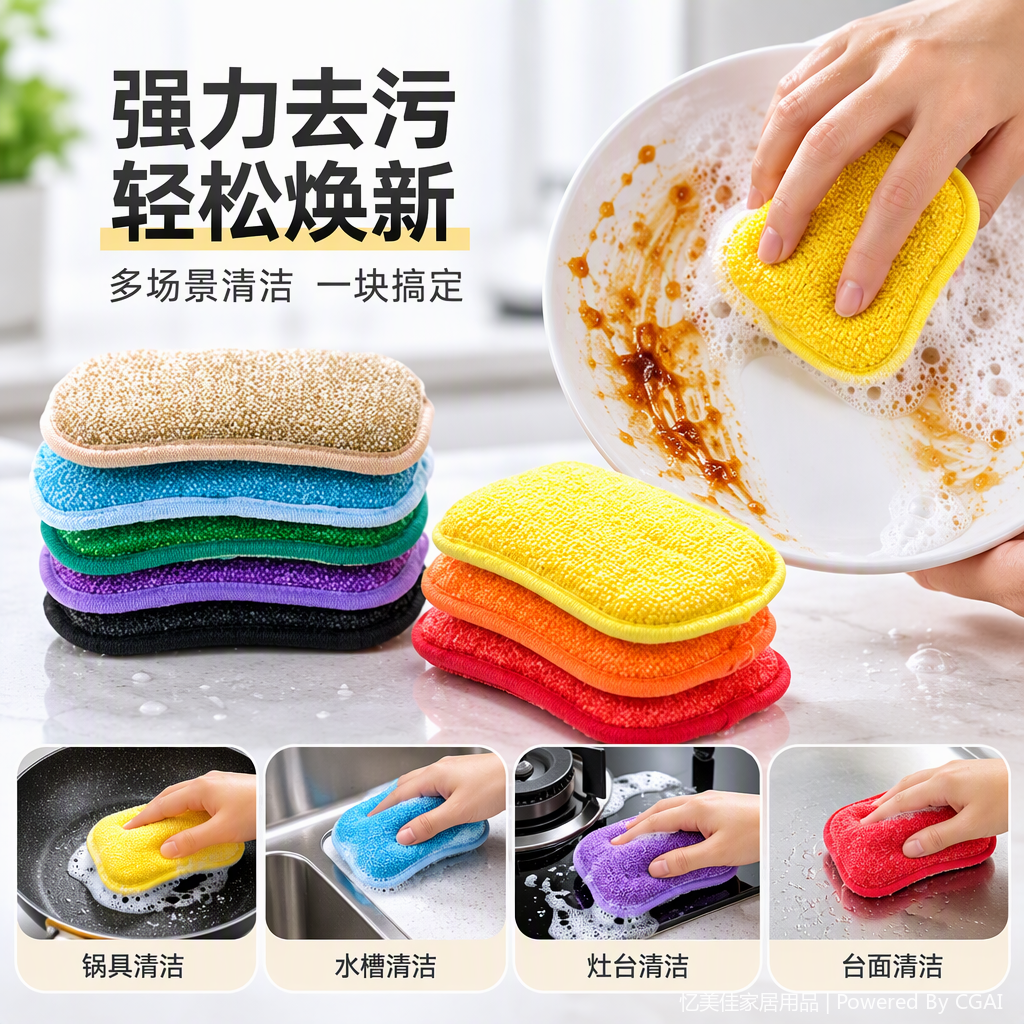 Multi-functional sponge cleaner, household cleaning product, kitchen dishwashing cloth, durable and soft, essential for daily use details Picture