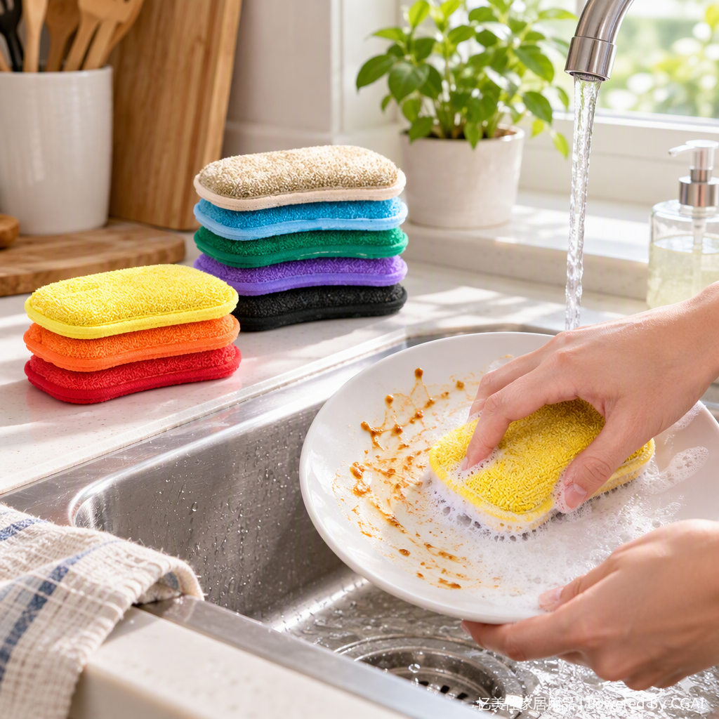 Multi-functional sponge cleaner, household cleaning product, kitchen dishwashing cloth, durable and soft, essential for daily use Application Scenario