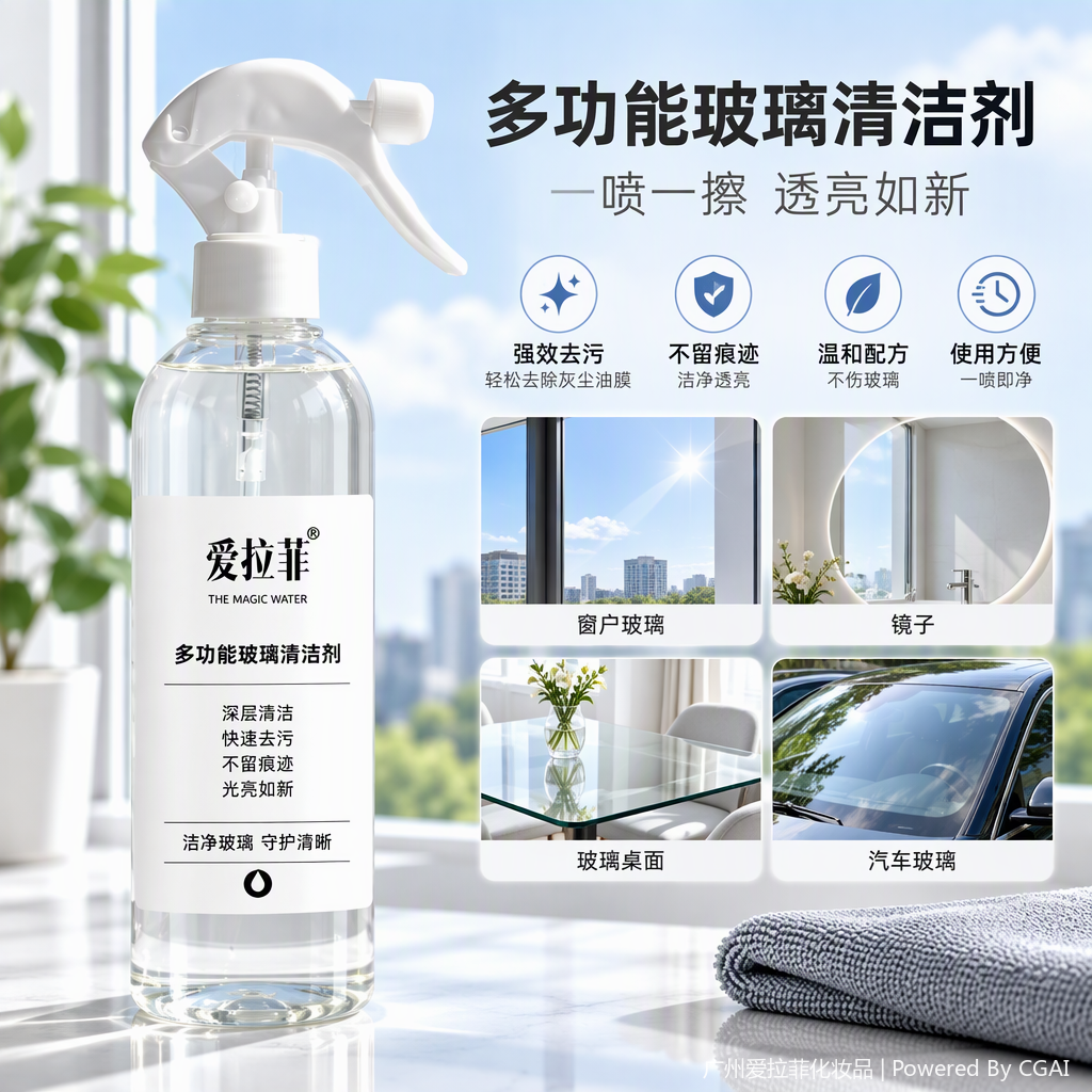 Multi-functional grease-removing glass cleaner Multi-functional grease-removing glass cleaner