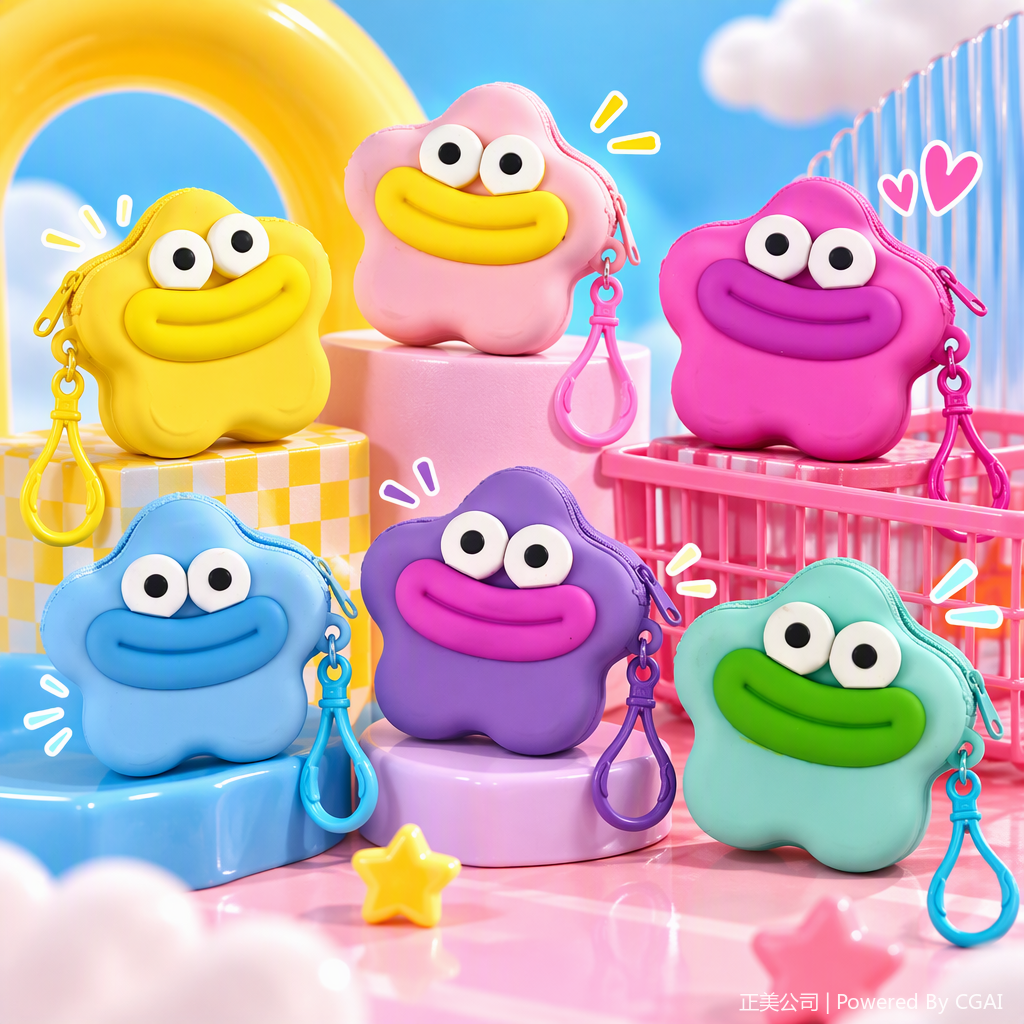 Colorful Card Tong Star-shaped silicone coin Purse, six creative, cute and portable coin bags, student card cases, children's gifts Specification image
