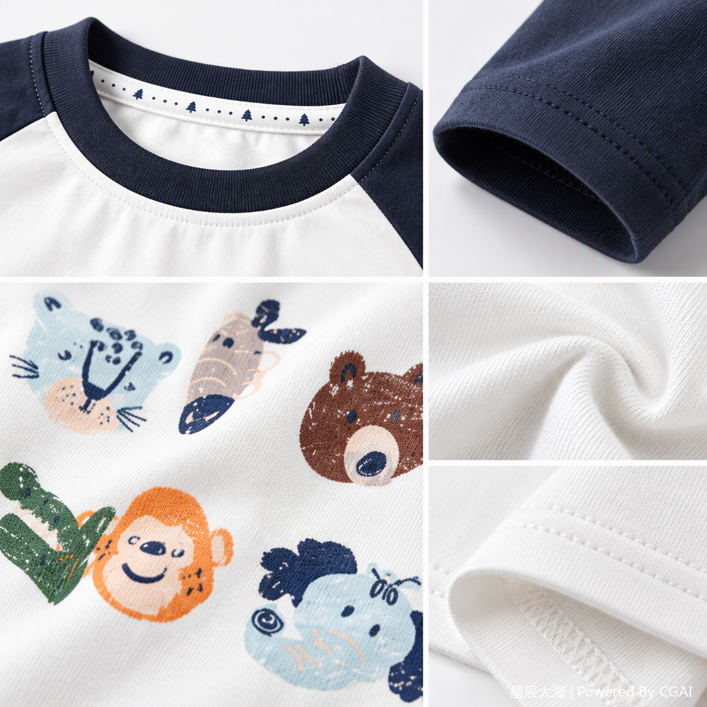 Cute cartoon printed children's short-sleeved T-shirt, pure cotton children's summer casual sports top for babies Specification image
