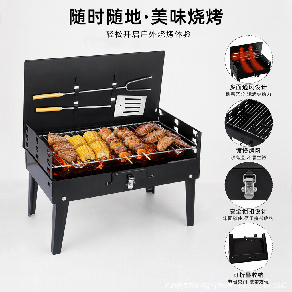 Multi-functional portable barbecue grill, household outdoor barbecue rack, skewer tools, barbecue supplies, grill accessories Application Scenario