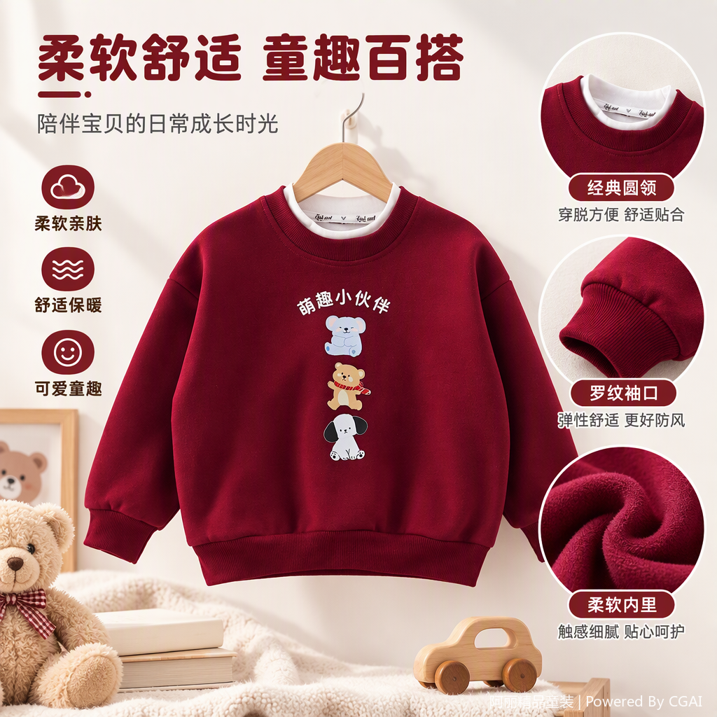 Cute cartoon printed children's sweatshirt for autumn and winter, warm top for babies, casual and sporty children's sweatshirt Specification image