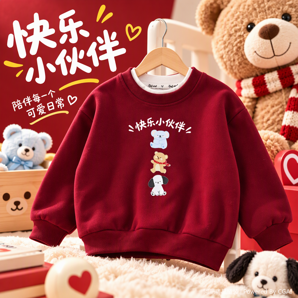 Cute cartoon printed children's sweatshirt for autumn and winter, warm top for babies, casual and sporty children's sweatshirt details Picture