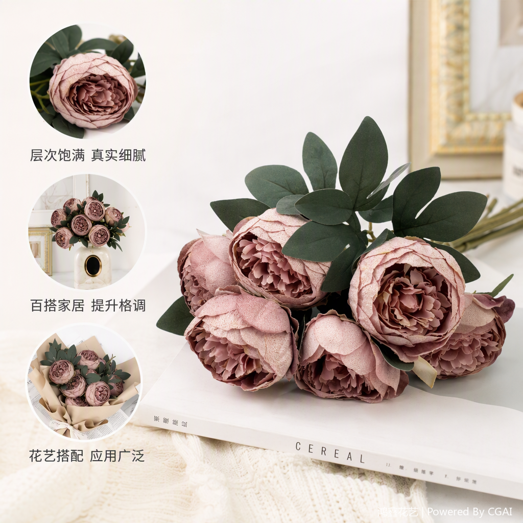 Rosa simulación peonía bouquet decoración romántica boda salón dormitorio colocación de flores falsas obras de arte