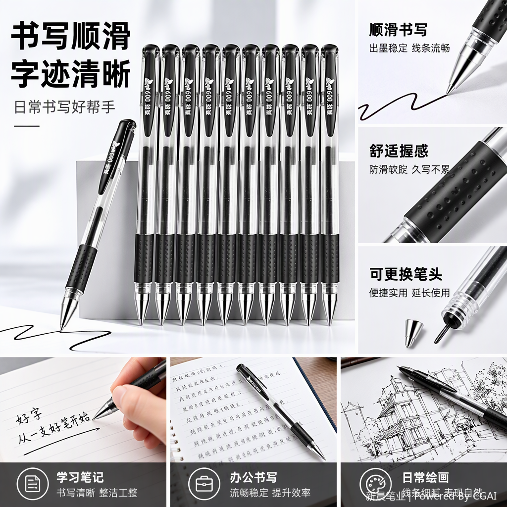 多功能办公文化中性笔学生用签字笔书写流畅笔芯细腻办公用品