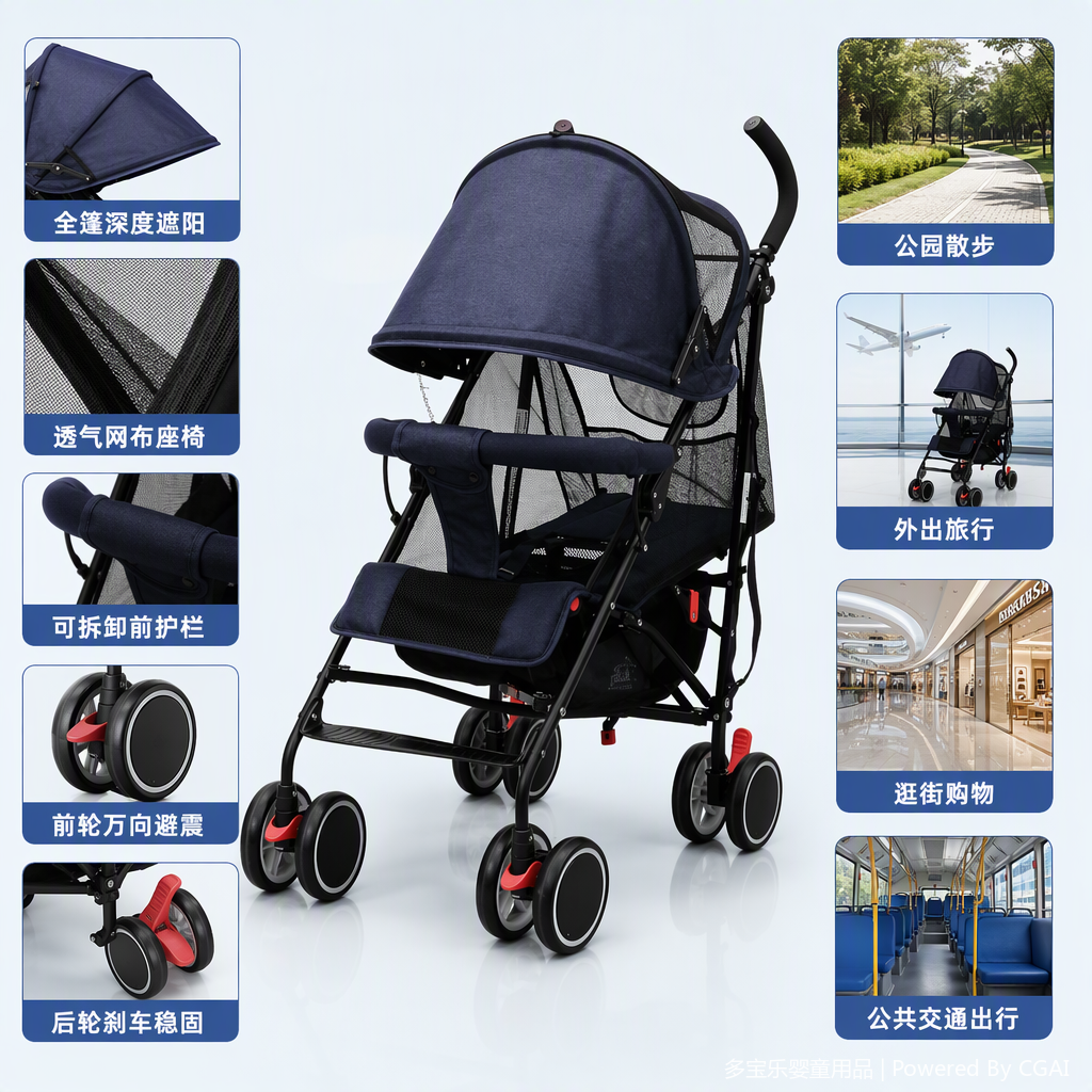 Lightweight folding baby strollers suitable for multiple scenarios, safety seats, baby carriers, cribs and strollers Specification image