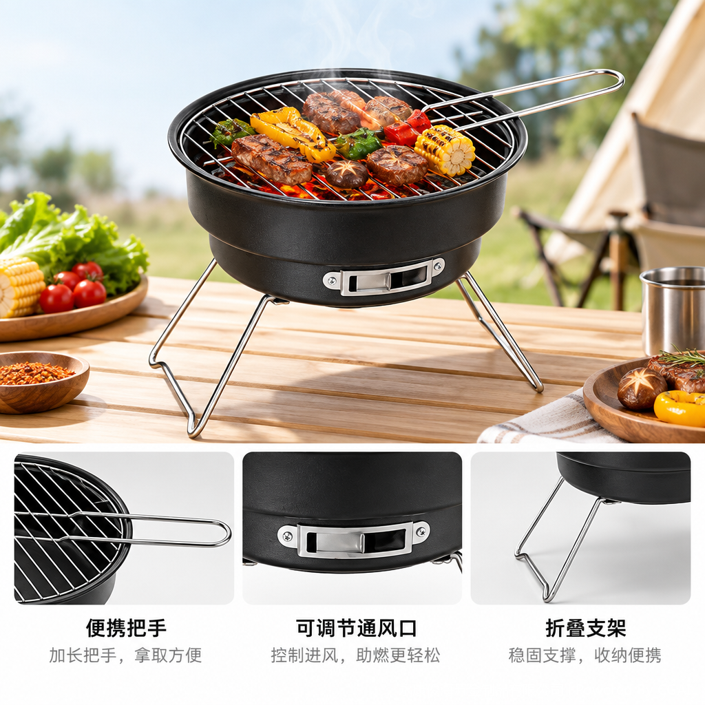 Multi-functional portable barbecue grill, a household and outdoor barbecue wonder, grill, skewer and barbecue tool Multi-functional portable barbecue grill, a household and outdoor barbecue wonder, grill, skewer and barbecue tool