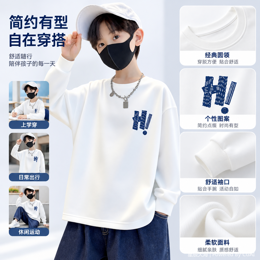 Cartoon printed children's sweatshirt, new autumn and winter style, Bao Bao warm top, children's casual and sporty children's sweatshirt, trendy style Specification image