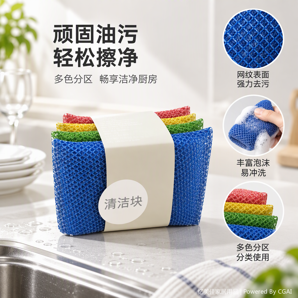 Multi-functional sponge sponge, kitchen dishwashing cloth, household cleaning supplies, durable, soft and practical, essential for daily necessities Application Scenario