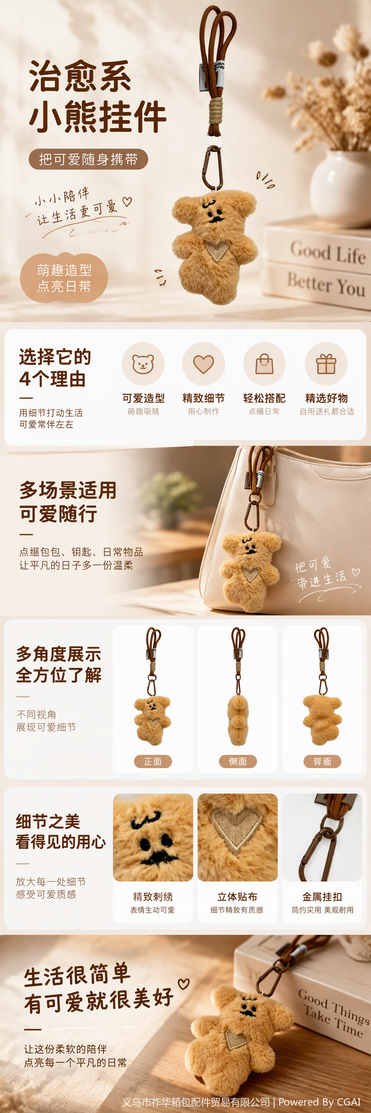 可爱毛绒小熊挂饰挂件布艺软萌卡通吊饰儿童礼物配饰饰品详情1