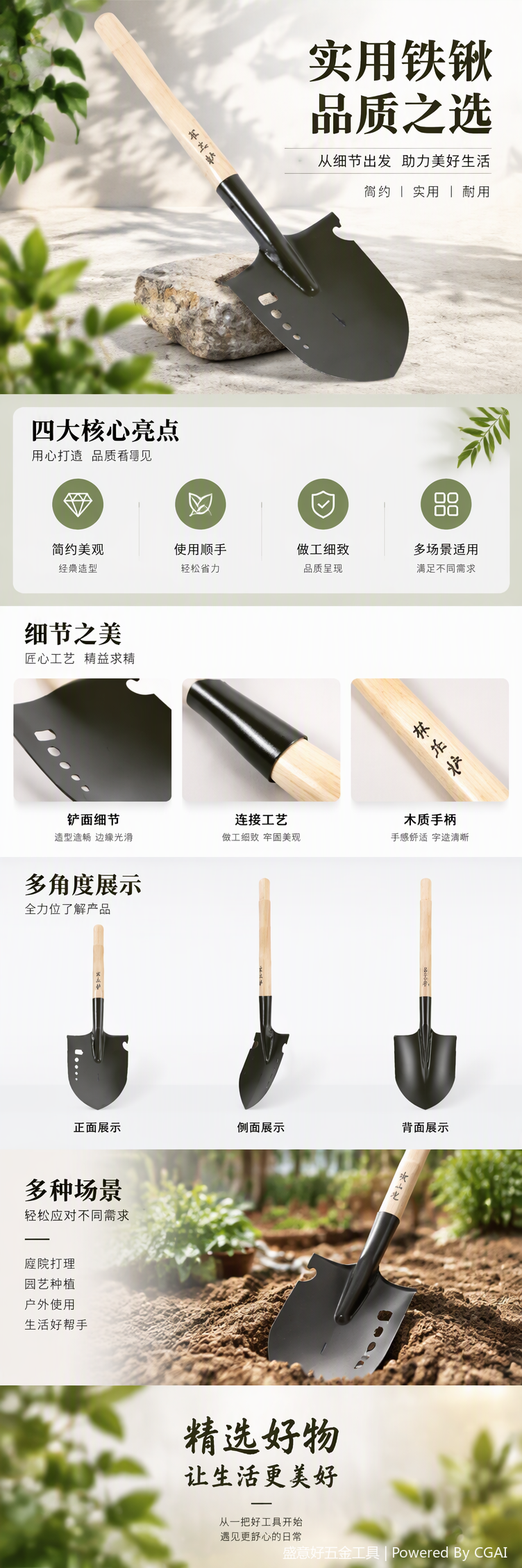 Multi-functional agricultural shovel, hand-held shovel, gardening earthwork excavation tool, durable and corrosion-resistant, essential for home gardening pic 1