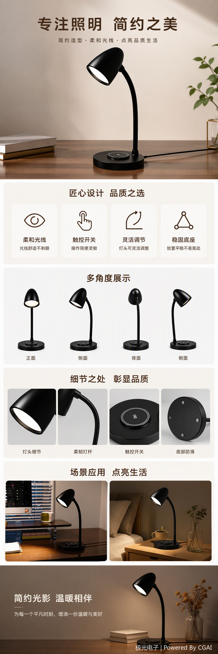 Multi-functional student desk, eye-protecting desk lamp, night light, reading lamp, warm and soft light, suitable for study and office pic 1