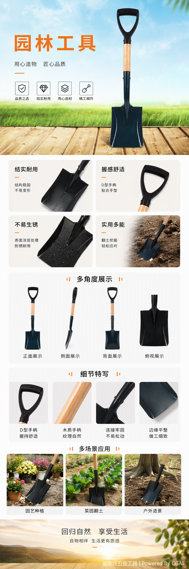 The multi-functional agricultural shovel has a sturdy and durable handle, making it an ideal tool for field gardening and construction. It is a perfect tool for soil excavation and digging pic 1