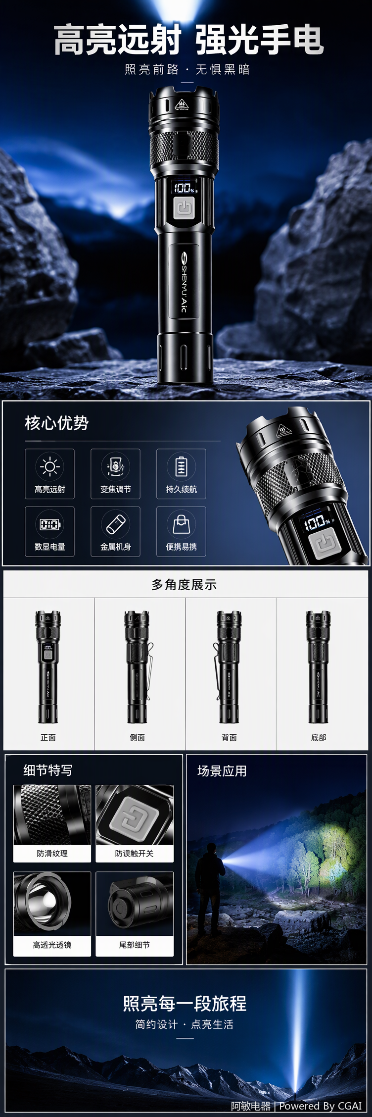 Multi-functional handheld lighting flashlight, portable high-intensity outdoor emergency flashlight, household flashlight lighting tool pic 1