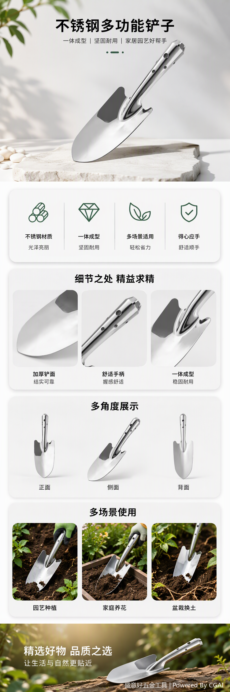 The multi-functional agricultural shovel with a durable handle is an essential tool for soil excavation and digging in horticultural construction pic 1