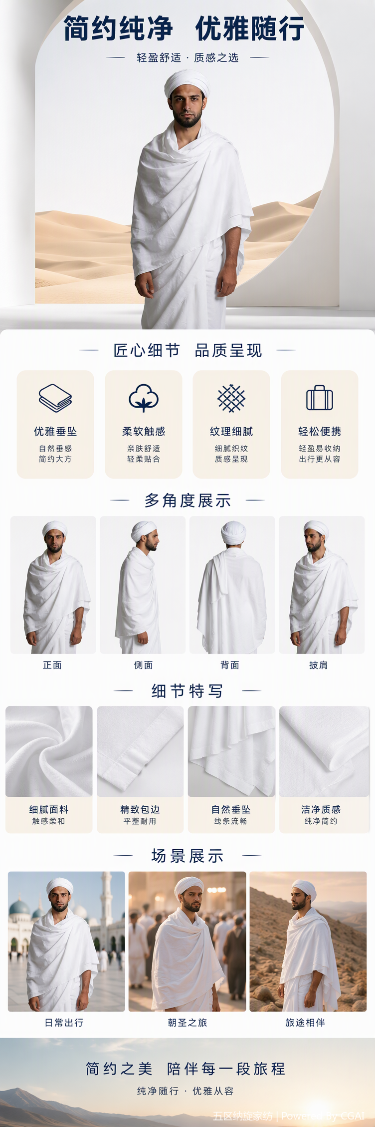 白色伊赫拉姆男士中山装男款简约时尚商务休闲服饰男模特展示详情5