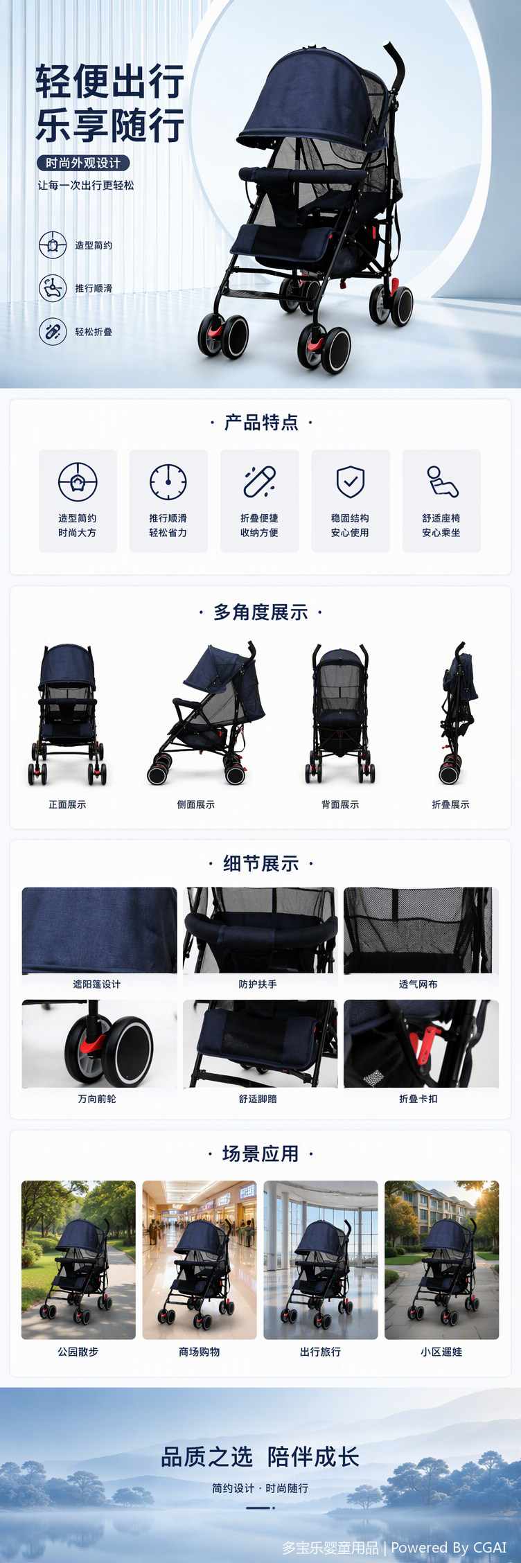 Lightweight folding baby strollers suitable for multiple scenarios, safety seats, baby carriers, cribs and strollers pic 1