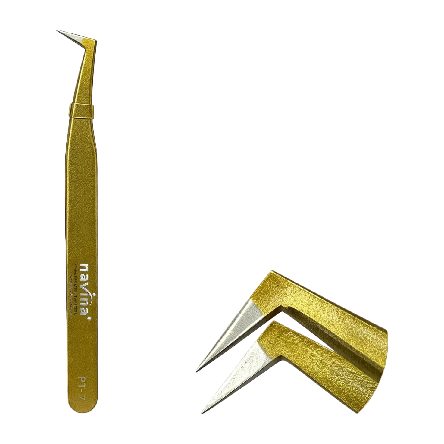 Navina PT-7 Golden Eyelash Tweezers - A professional eyelash trimming tool with precise details Item Picture