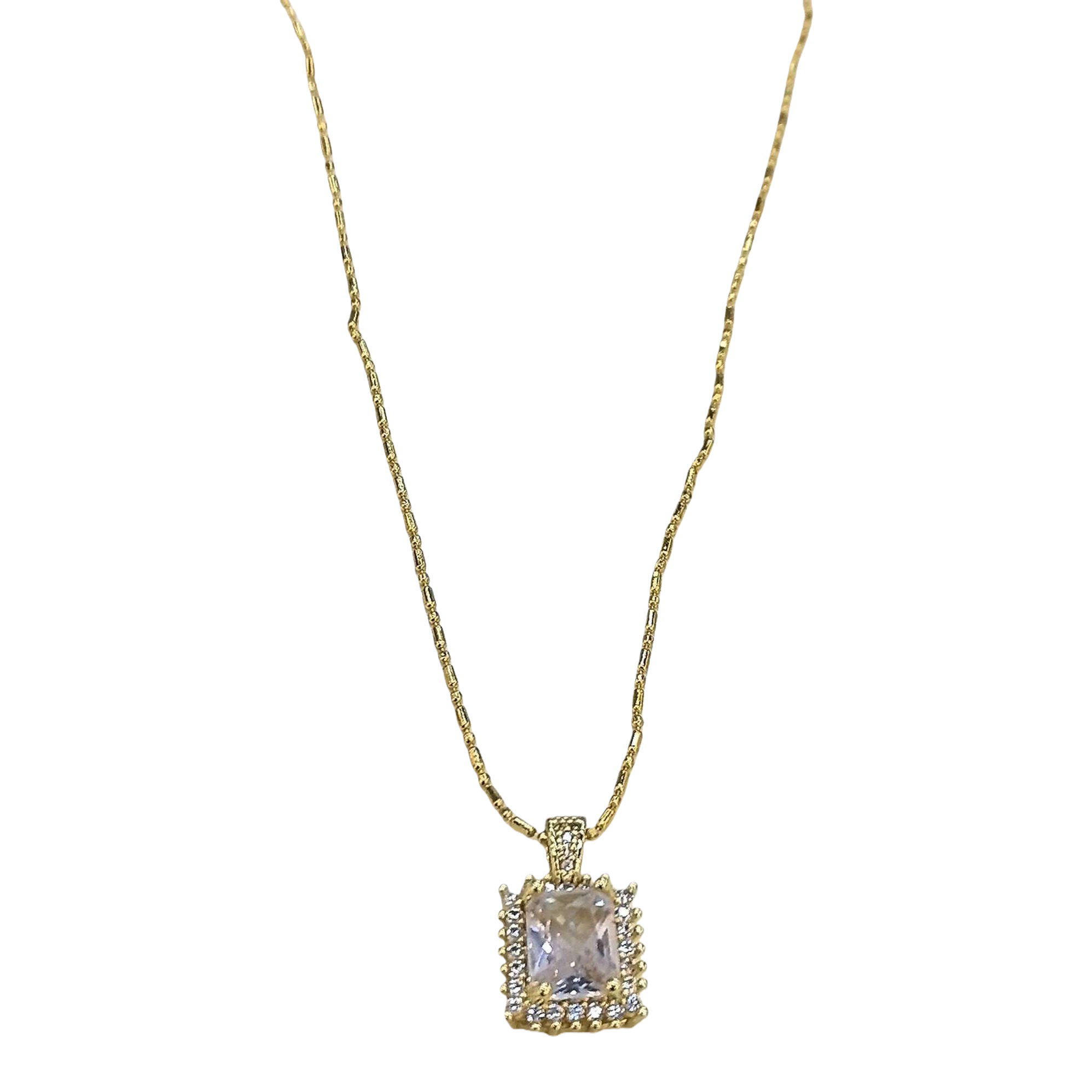 A golden chain square crystal pendant necklace, a fashionable, versatile and simple women's accessory gift Item Picture