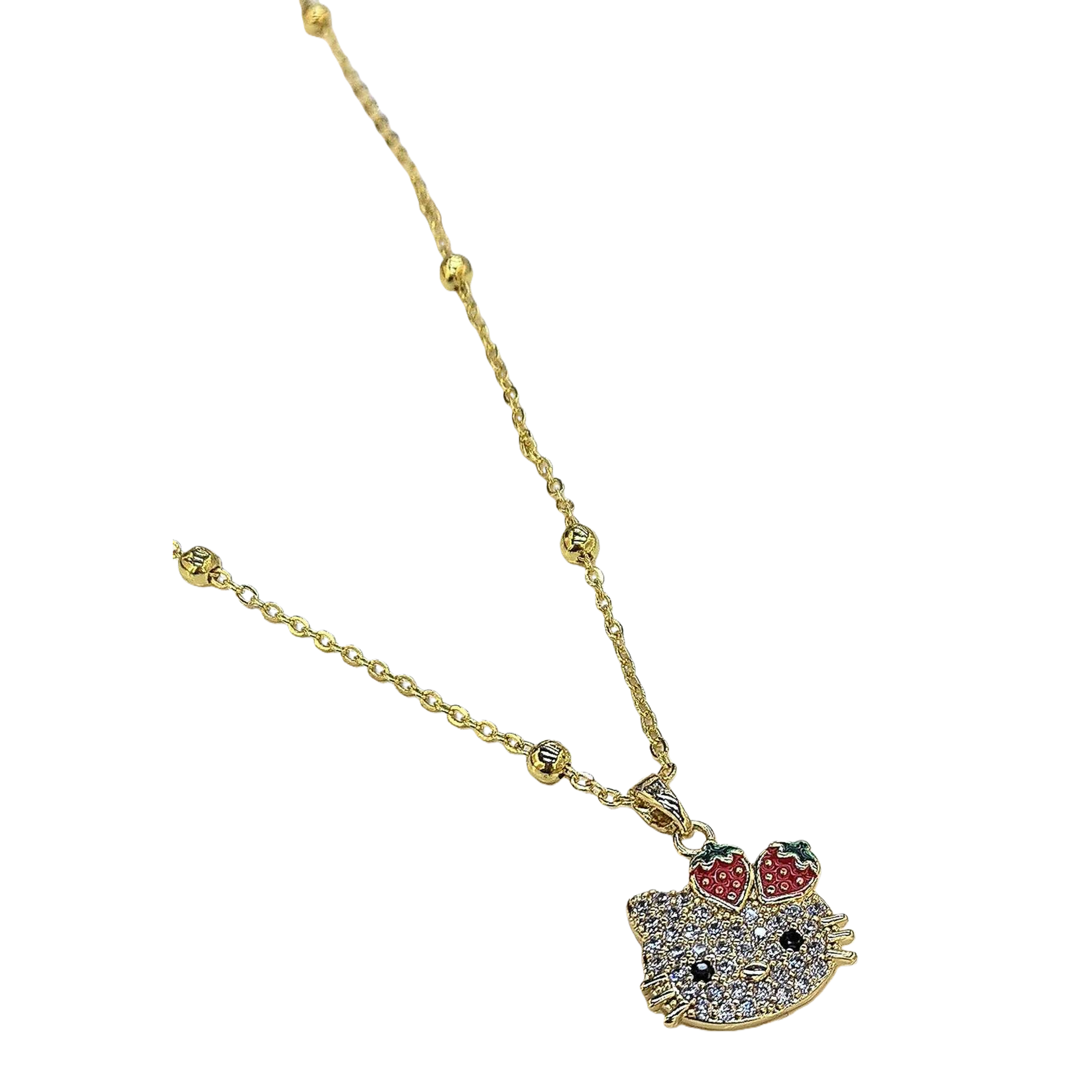 Golden chain diamond-encrusted strawberry Hello Kitty pendant necklace, fashionable, sweet and versatile gift jewelry Item Picture
