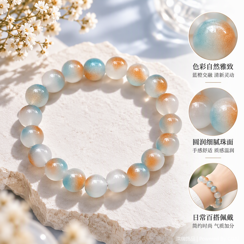Trendy color gradient bead bracelet, fashionable and versatile, casual and individual bracelet accessory for girls