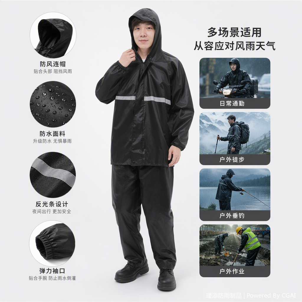 This multi-functional waterproof one-piece raincoat is suitable for outdoor travel, cycling, sun protection, breathability, lightness, durability and both men and women Specification image