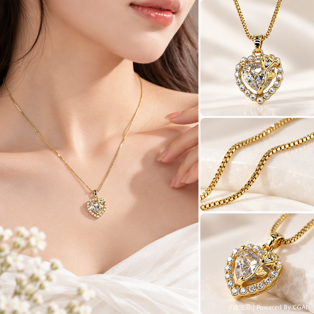 Fashionable golden chain heart-shaped pendant necklace, simple and versatile women's accessory gift Fashionable golden chain heart-shaped pendant necklace, simple and versatile women's accessory gift