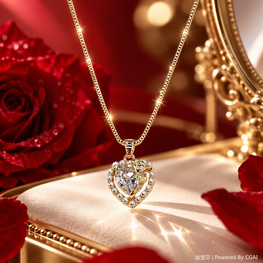 Fashionable golden chain heart-shaped pendant necklace, simple and versatile women's accessory gift Specification image
