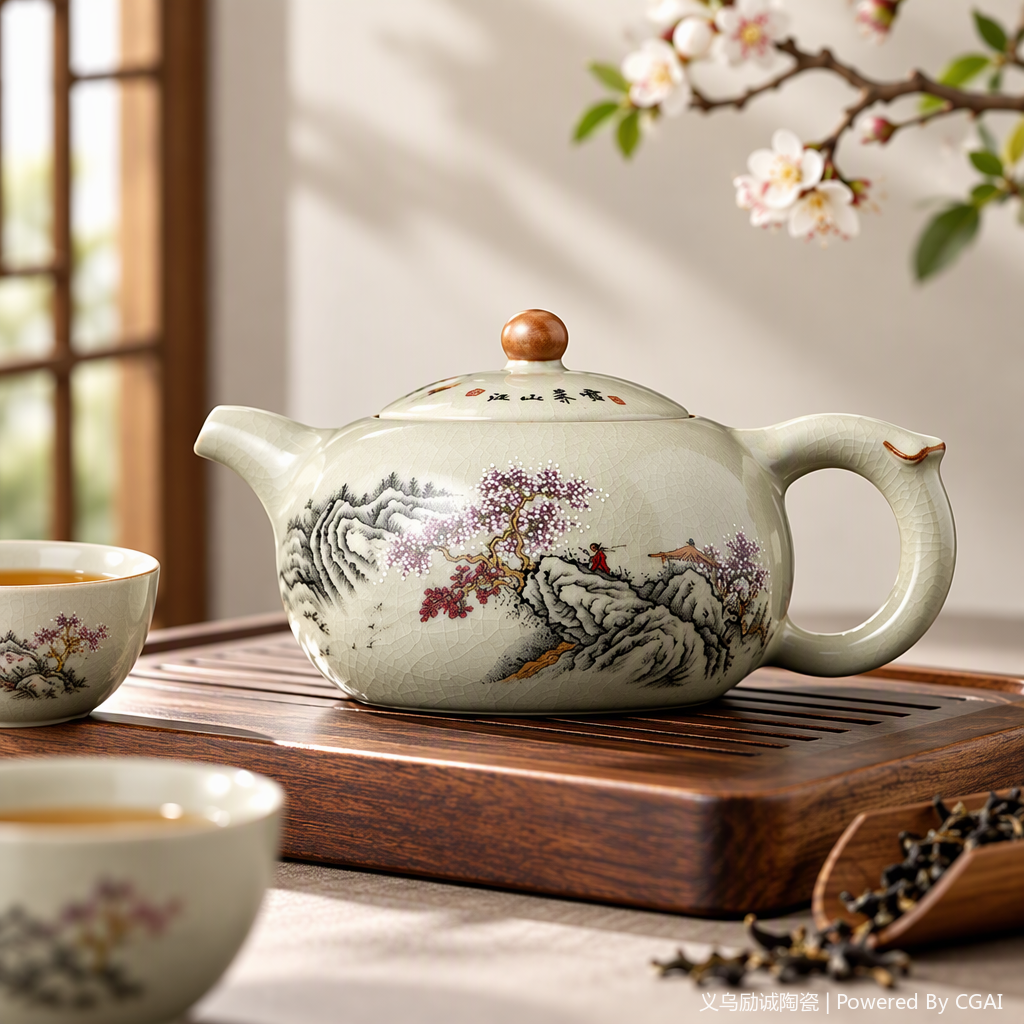 يرسم الخزف أبريق الشاي بخط اليد، ويصنع أباريق الشاي الإبداعية في السوق اليومية Specification image