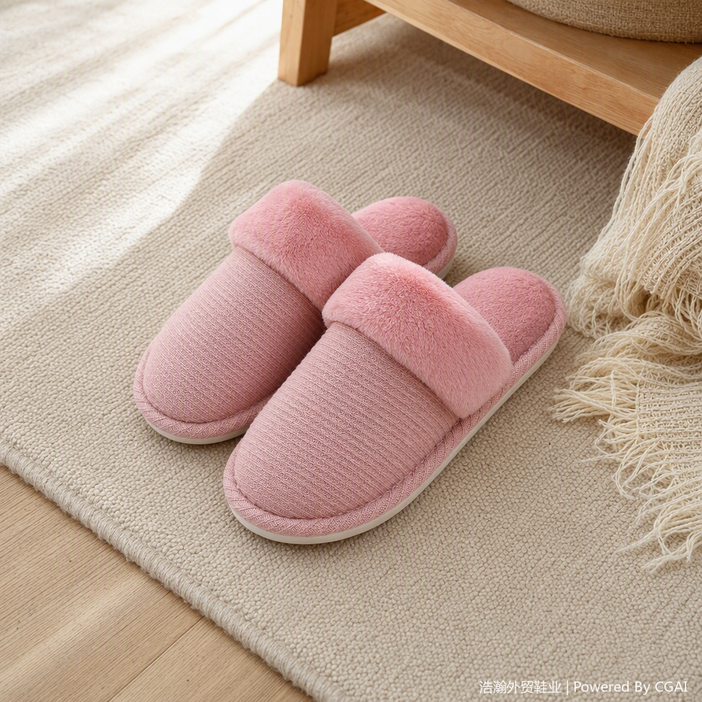 Comfortable home plush slippers for men and women, anti-slip and warm indoor soft-soled casual slippers details Picture