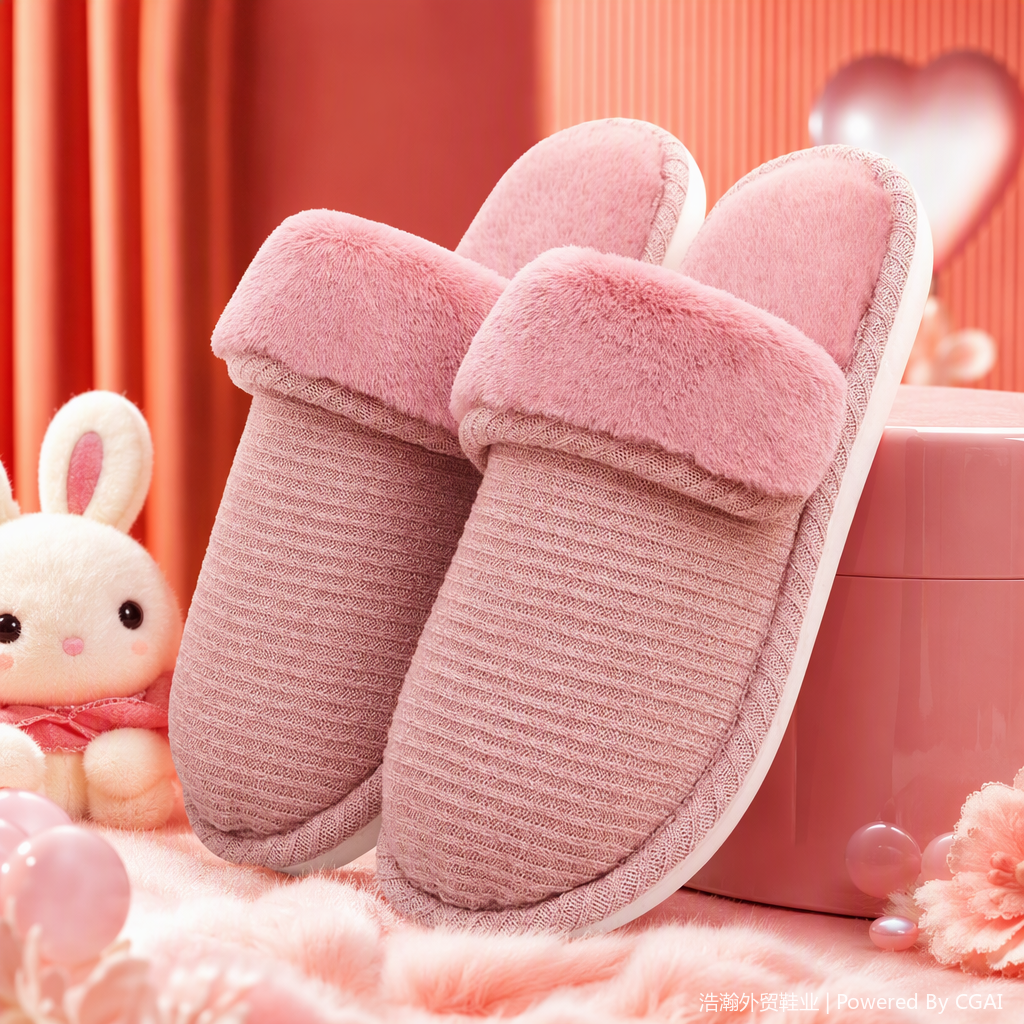 Comfortable home plush slippers for men and women, anti-slip and warm indoor soft-soled casual slippers full image