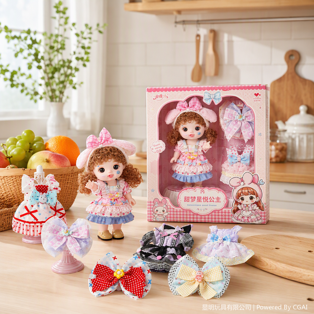 Yasini Culture is honored to present a pink and cute doll princess set children's doll gift box as a festival gift for girls details Picture