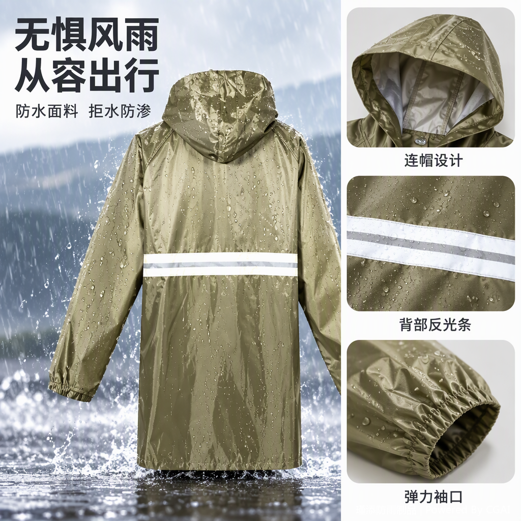 Windproof and waterproof one-piece raincoat, outdoor rain cover, rain, wind and sun protection, suitable for both men and women, lightweight and portable rain gear details Picture